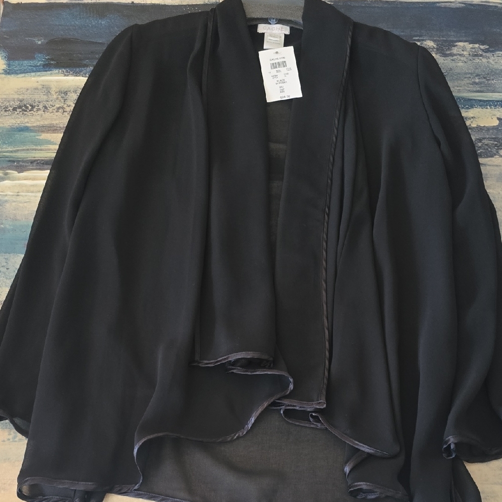 NWT, CACHE Elegant Black Sheer, layer Cape, One Size